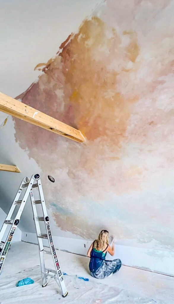 how to paint a dreamy cloud mural - bedroom inspiration for a maximalist home