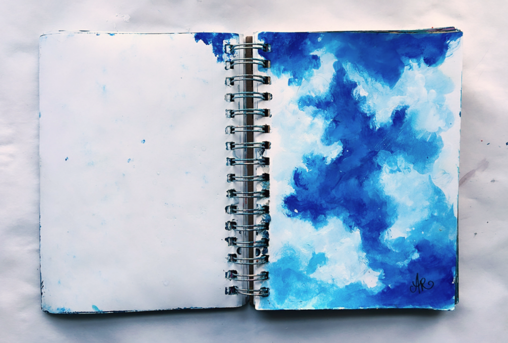 blue sky art created while painting on vacation